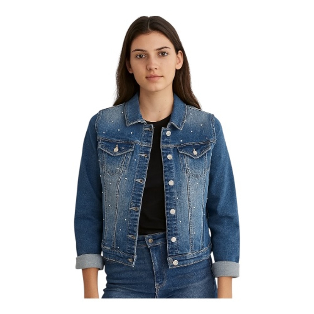 Women's Michael Tyler Blue Denim Jean Jacket with Rhinestones Size M